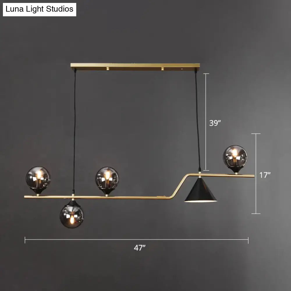 Modern brass and black 3 light hanging island light for dining room
