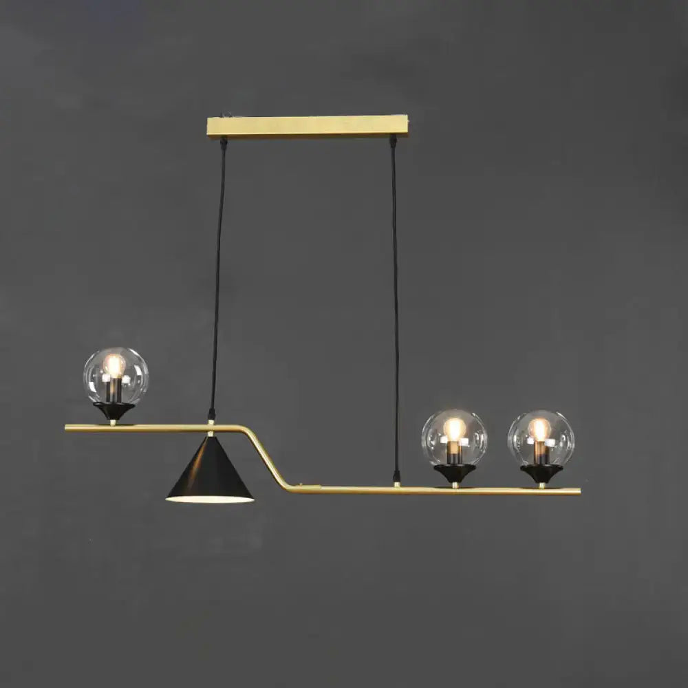 Modern brass and black 3 light hanging island light for dining room