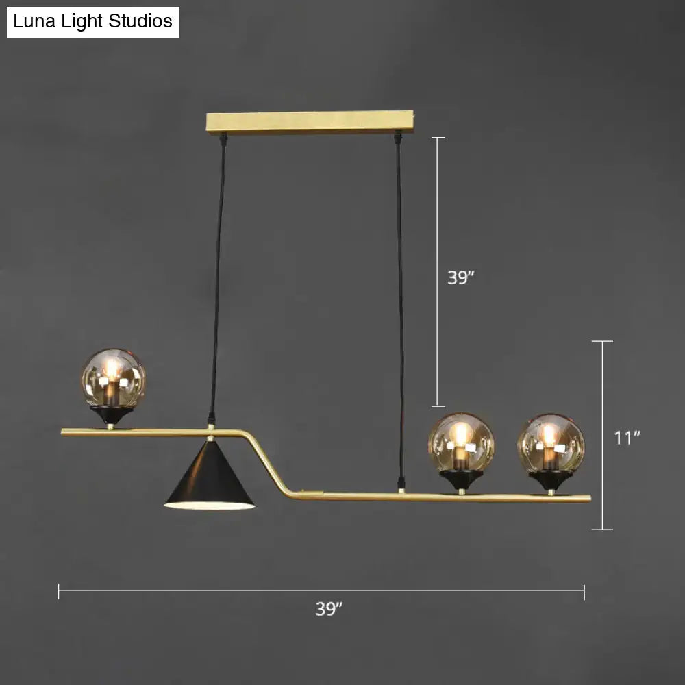 Modern brass and black 3 light hanging island light for dining room