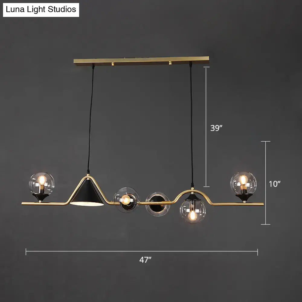 Modern brass and black 3 light hanging island light for dining room