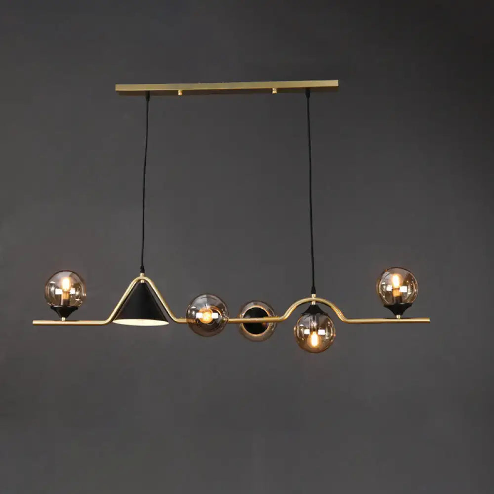 Modern brass and black 3 light hanging island light for dining room