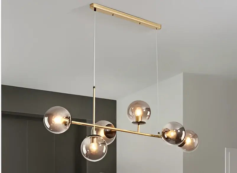 Modern brass and black art glass ball chandelier living room light