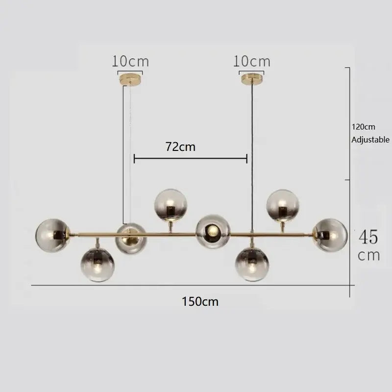 Modern brass and black art glass ball chandelier living room light