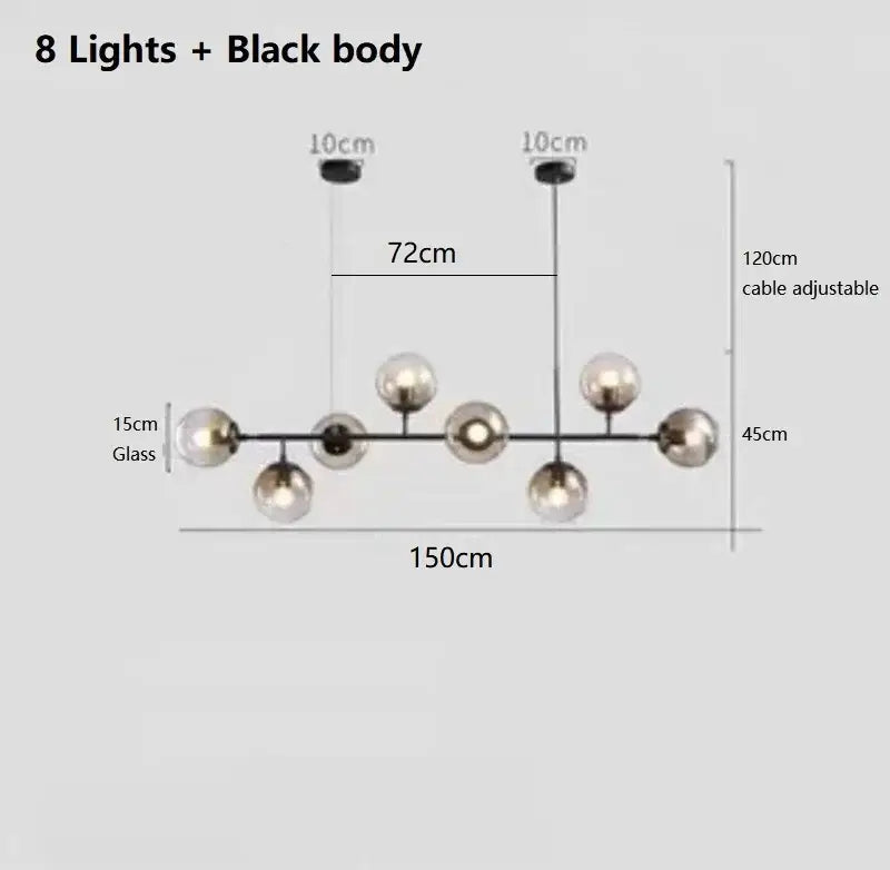 Modern brass and black art glass ball chandelier living room light