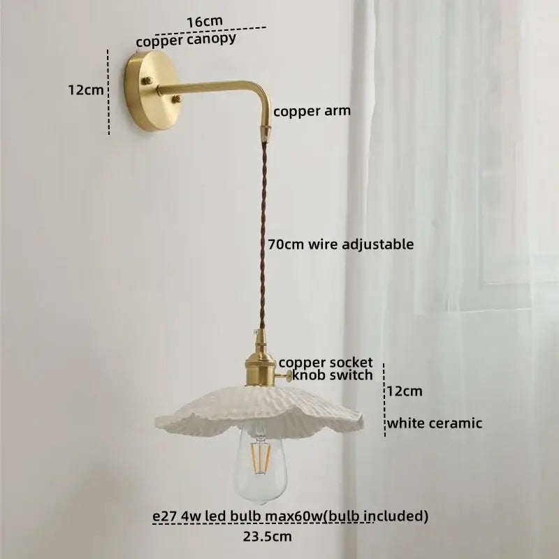 Modern brass and ceramic copper led wall lamp bedroom sconce