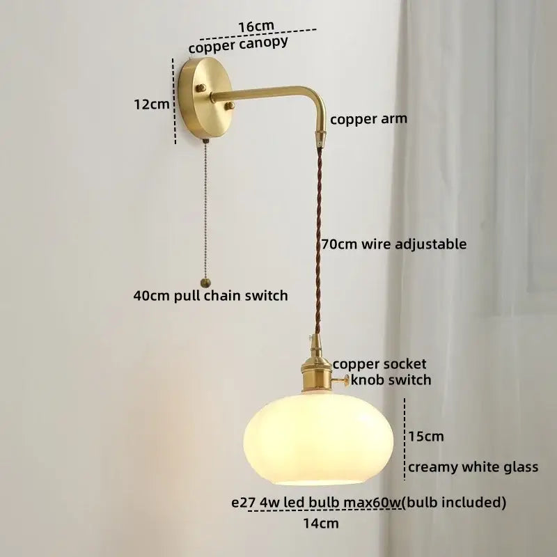 Modern brass and ceramic copper led wall lamp bedroom sconce