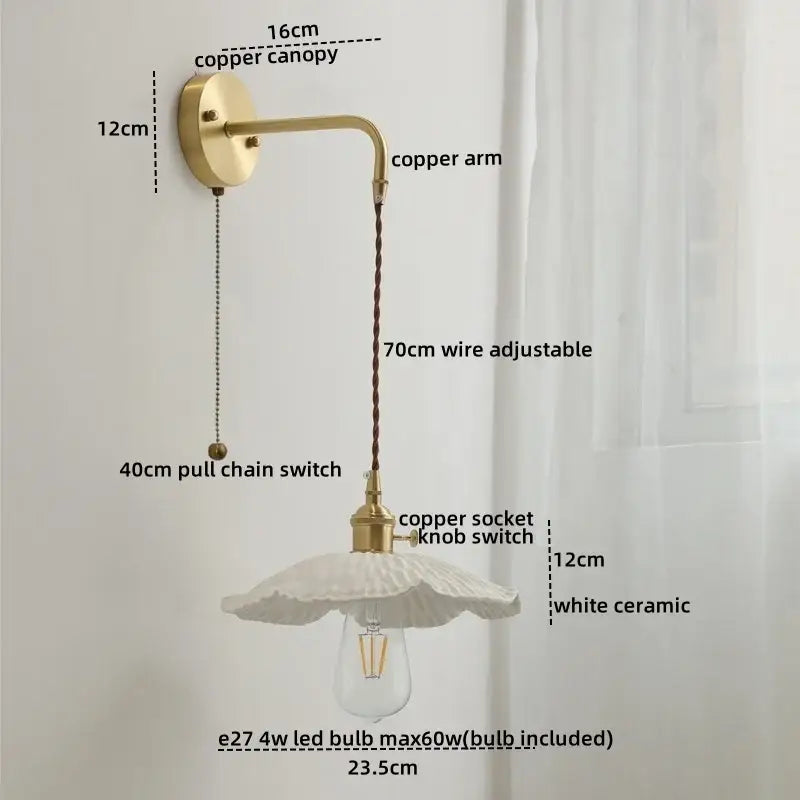 Modern brass and ceramic copper led wall lamp bedroom sconce