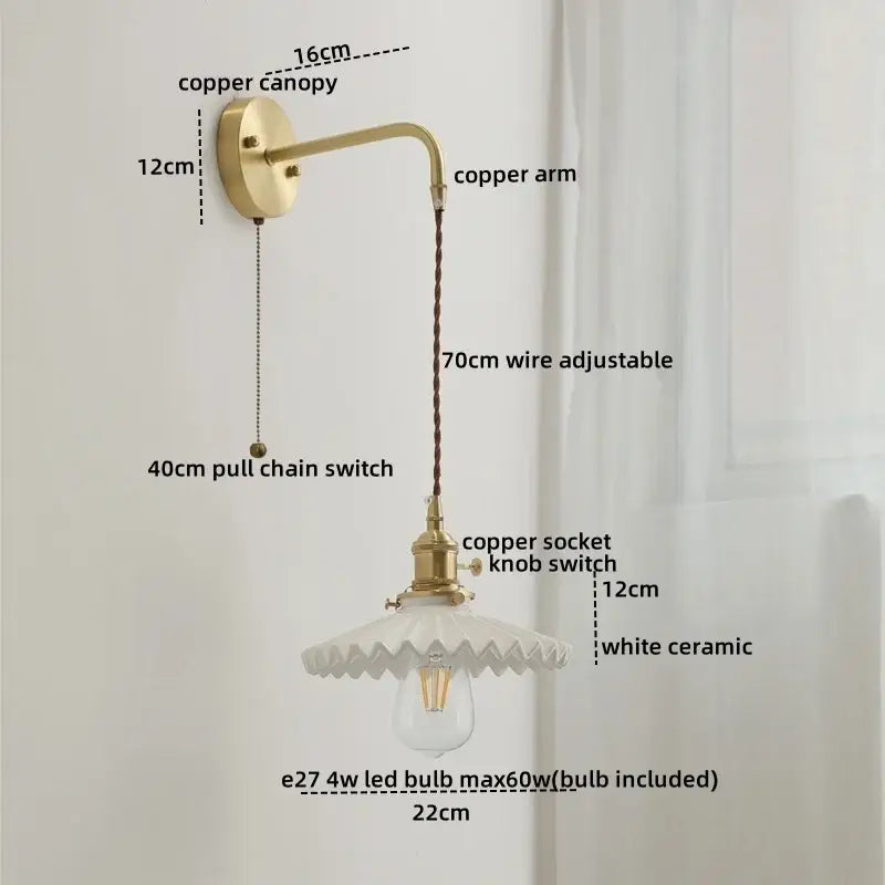 Modern brass and ceramic copper led wall lamp bedroom sconce