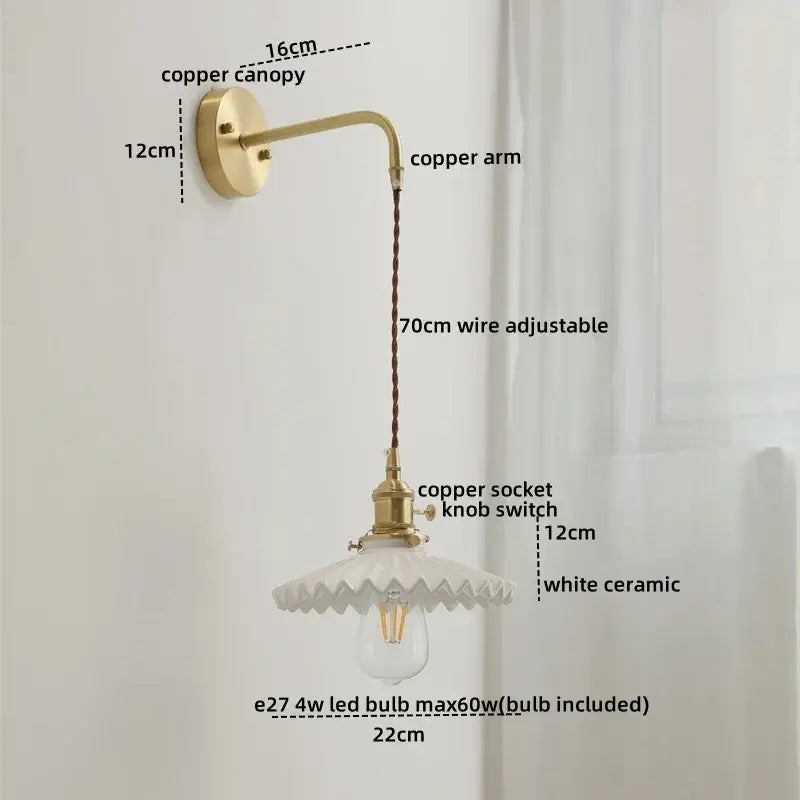 Modern brass and ceramic copper led wall lamp bedroom sconce