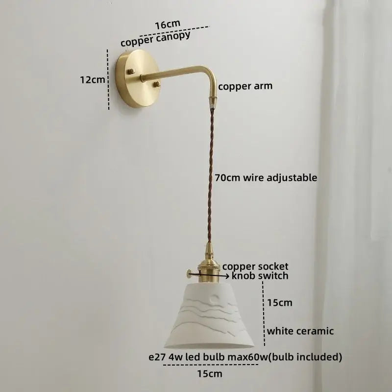 Modern brass and ceramic copper led wall lamp bedroom sconce