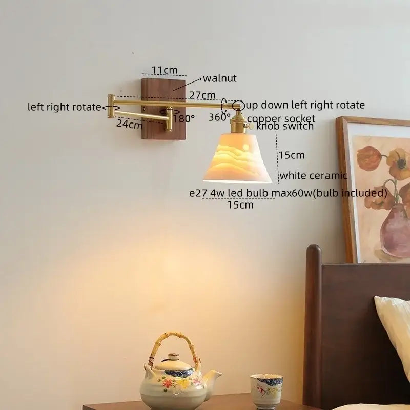 Modern brass and ceramic walnut led wall lights for bedroom living room