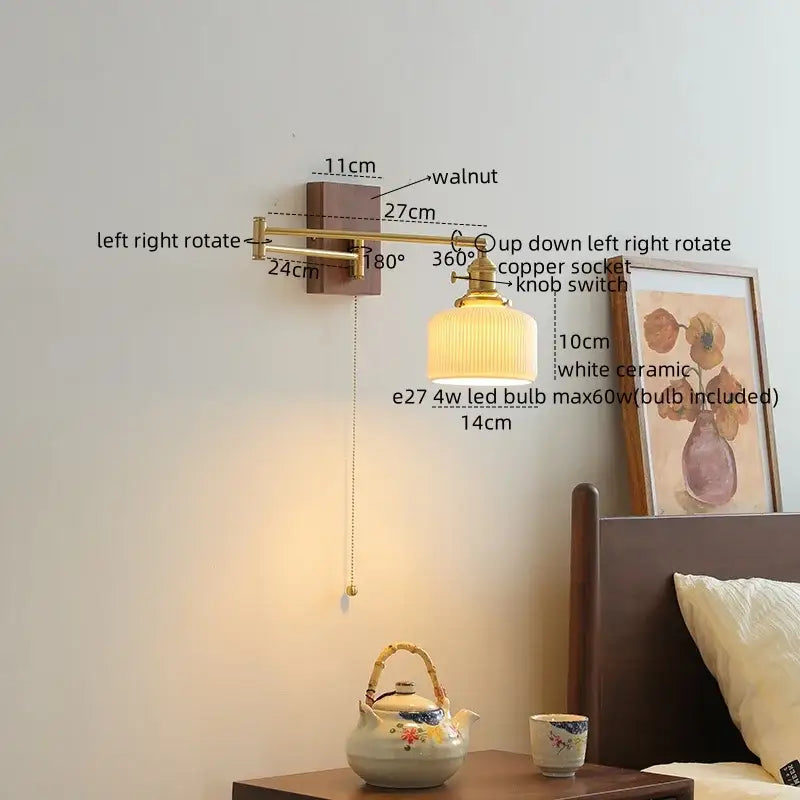 Modern brass and ceramic walnut led wall lights for bedroom living room