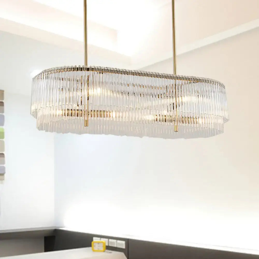 Modern brass and crystal oval island chandelier dining room light