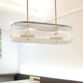 Modern brass and crystal oval island chandelier dining room light