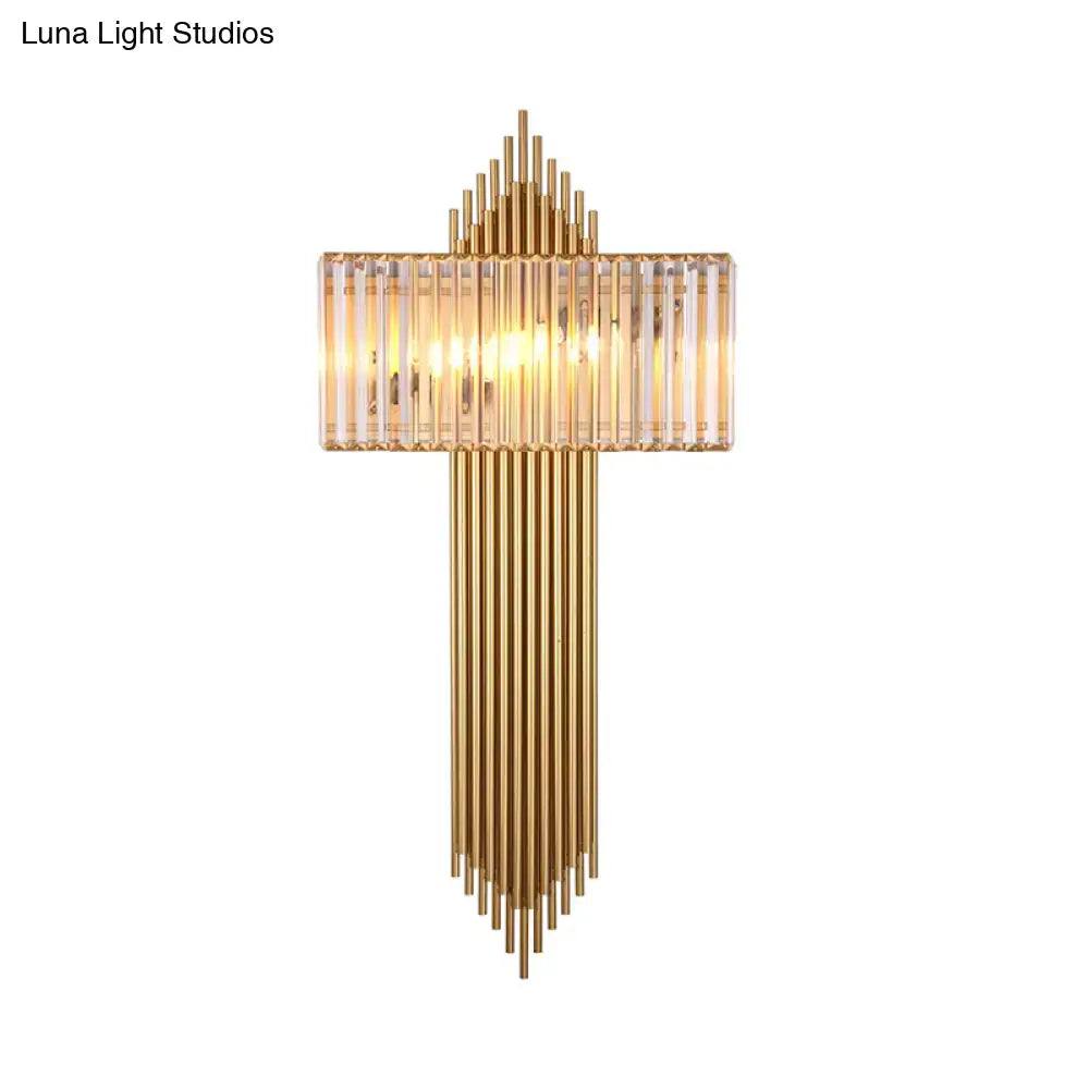Modern brass and crystal rectangular wall lighting for bedroom