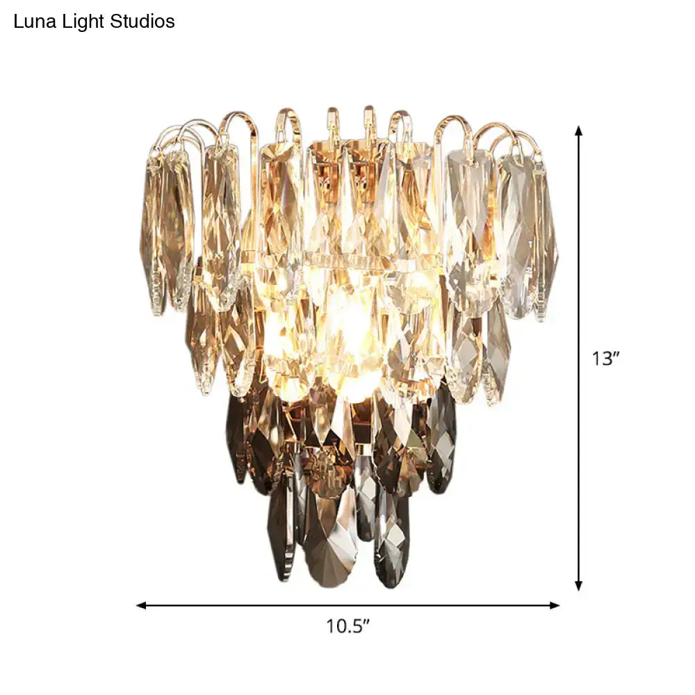 Modern brass and crystal tiered wall sconce bedroom chandelier
