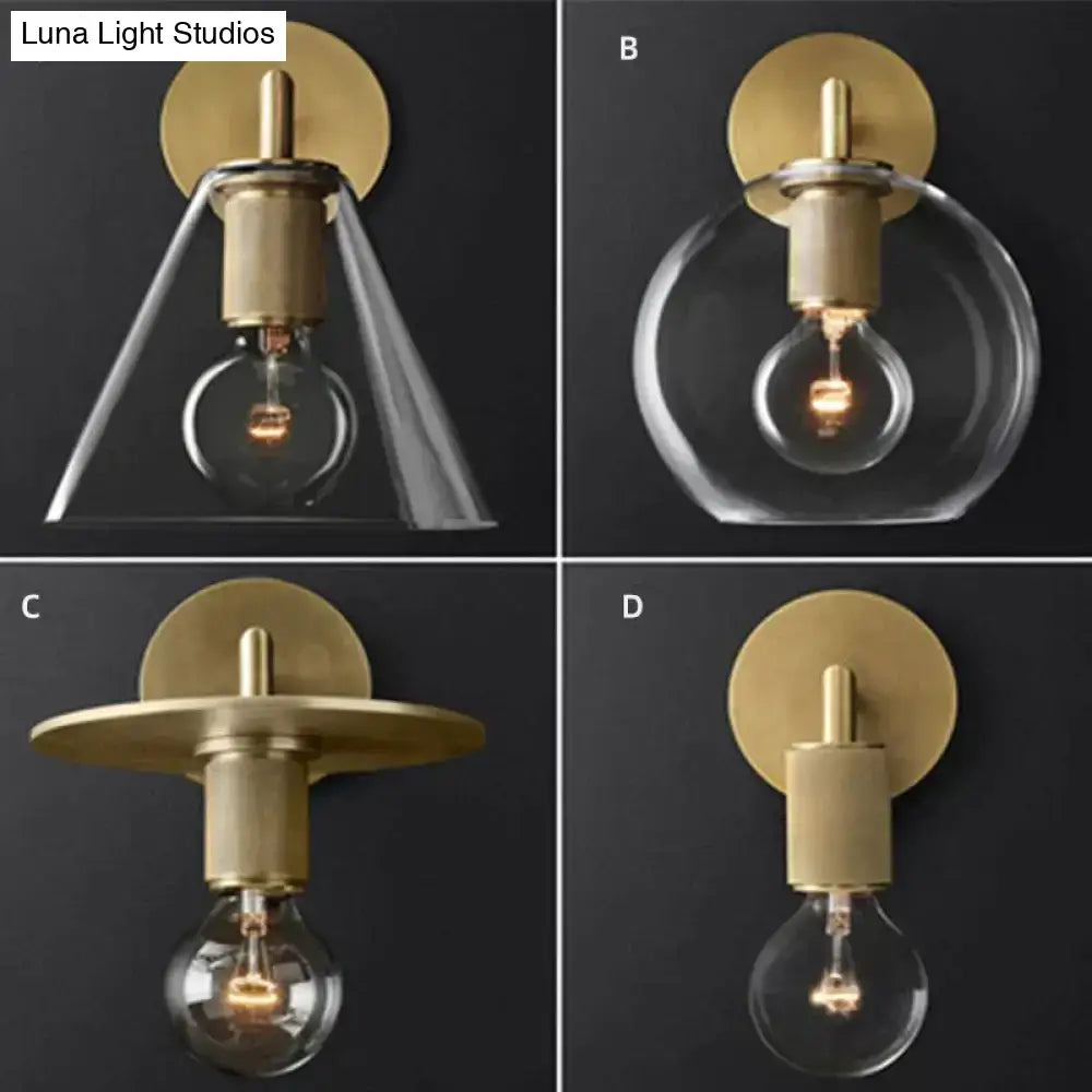 Modern brass and glass wall sconce bedroom light
