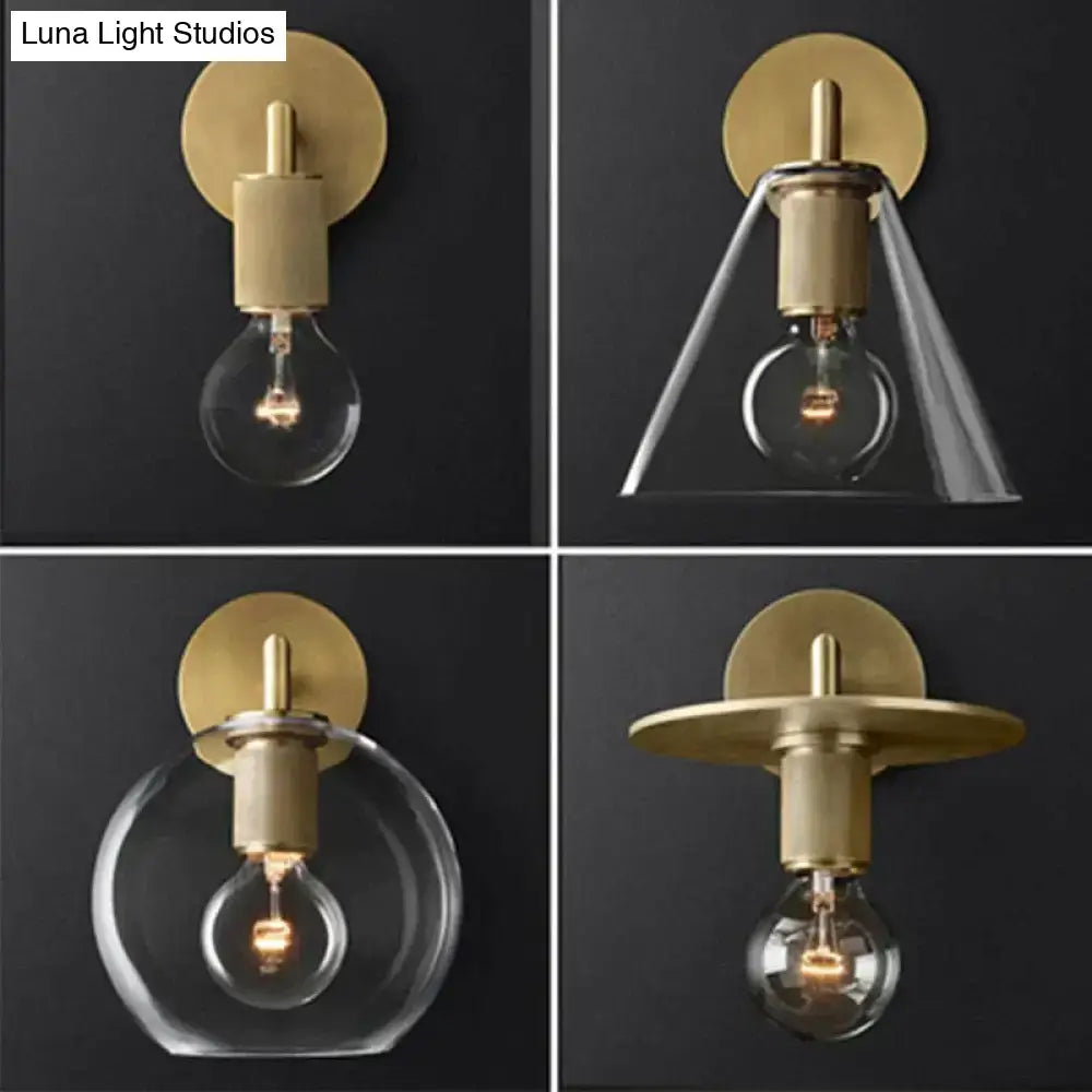 Modern brass and glass wall sconce bedroom light