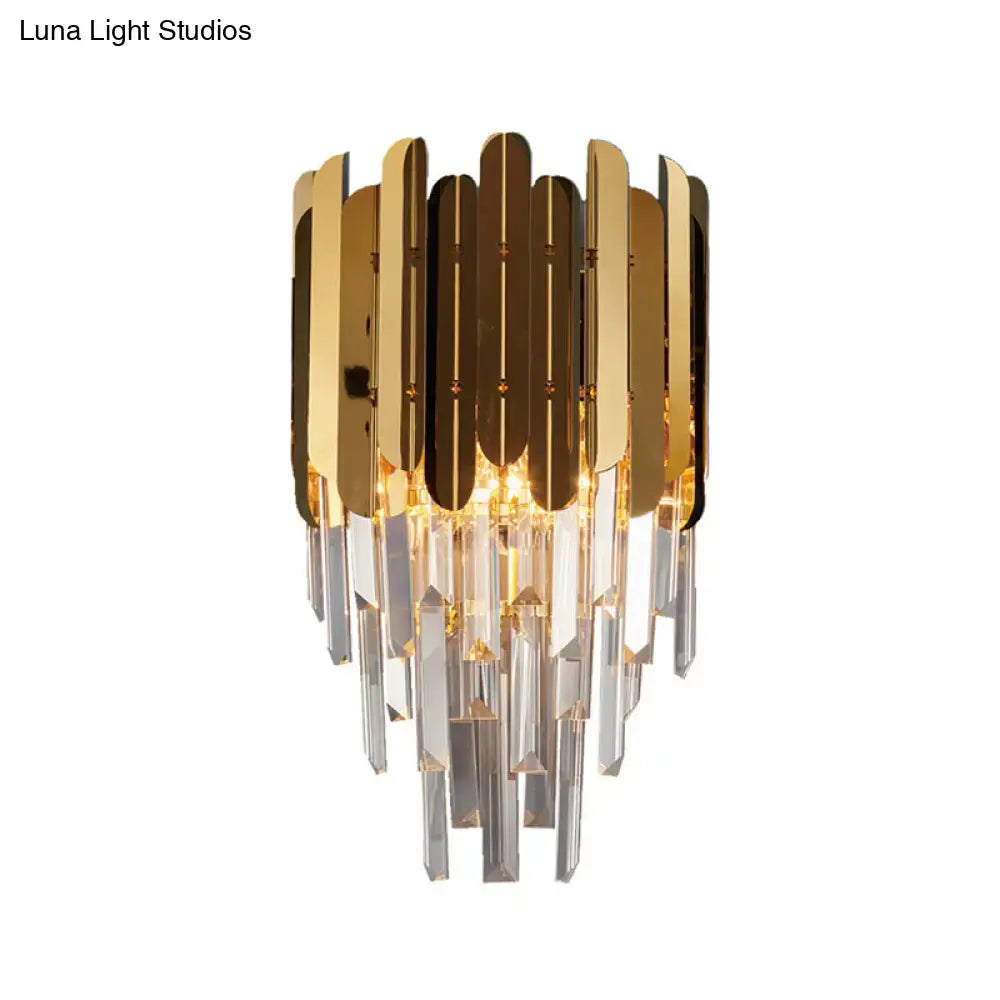 Modern brass and k9 crystal wall sconce with gold-toned metallic slats and LED for 220v-240v 110v-120v lighting
