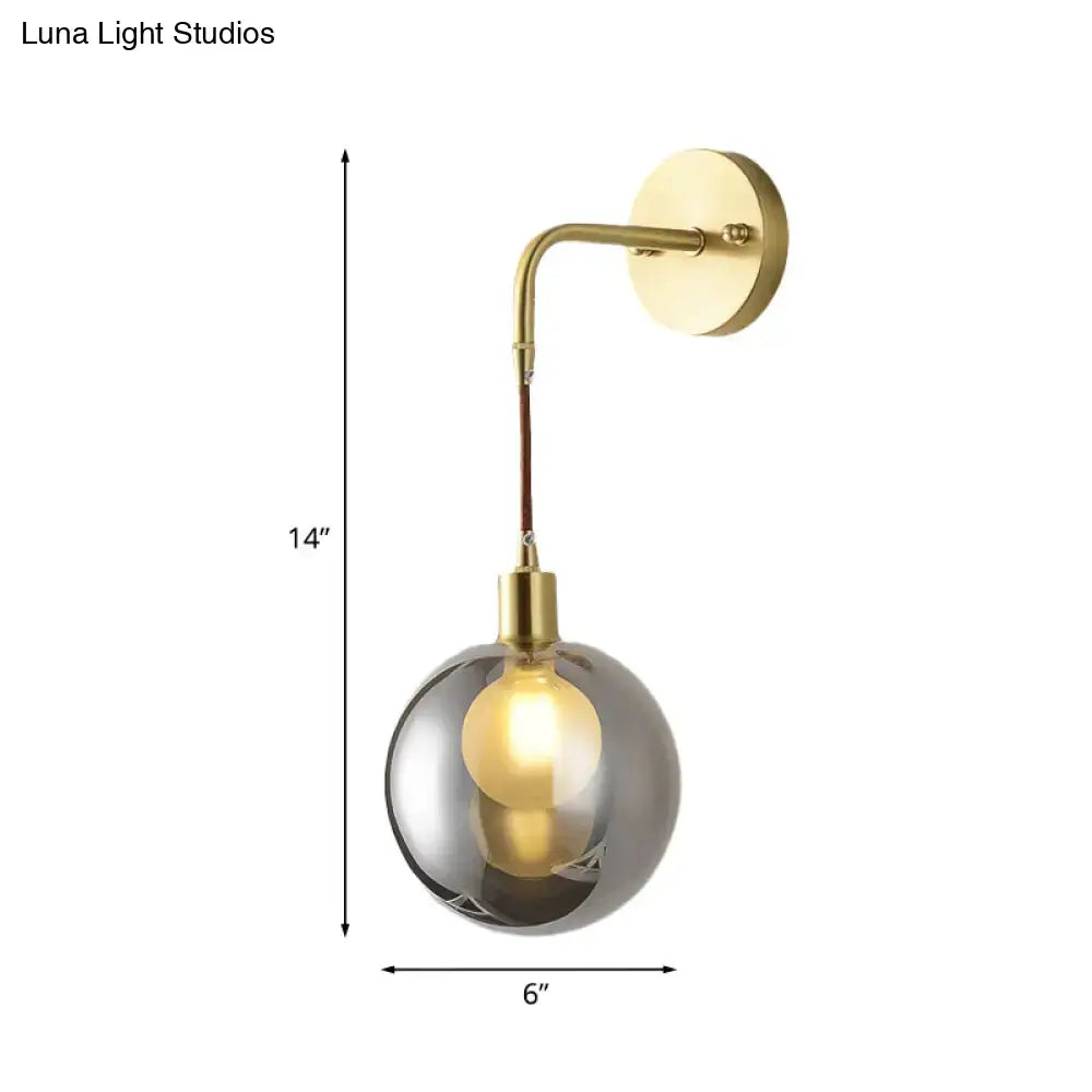 Modern brass and smoke gray glass corner wall light bedroom sconce