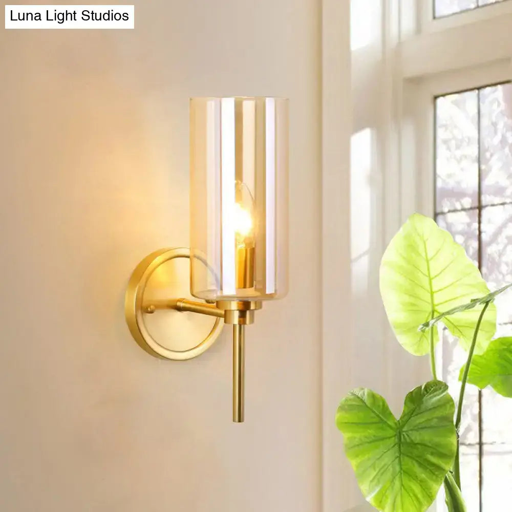 Modern brass and smoked glass wall sconce bedroom e26 bulb base light