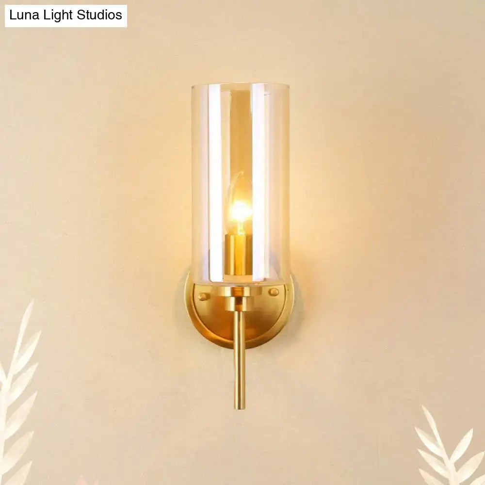Modern brass and smoked glass wall sconce bedroom e26 bulb base light