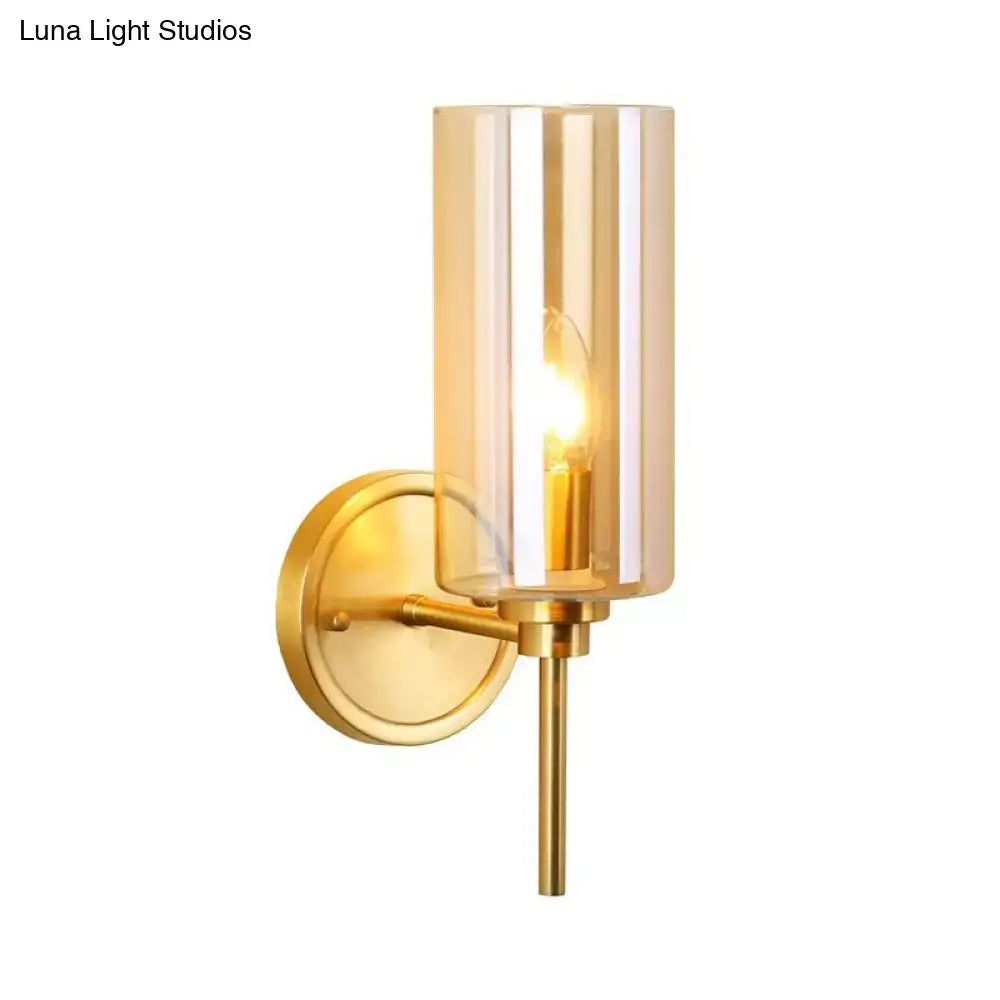 Modern brass and smoked glass wall sconce bedroom e26 bulb base light