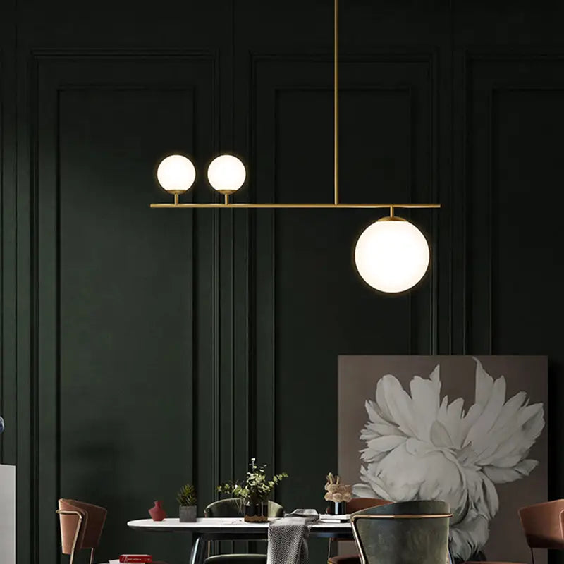 Modern brass ball pendant light opal glass island dining room