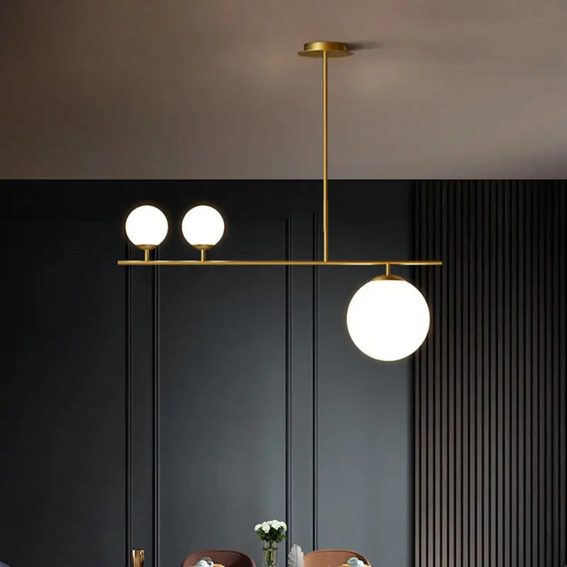 Modern brass ball pendant light opal glass island dining room
