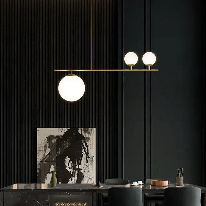 Modern brass ball pendant light opal glass island dining room