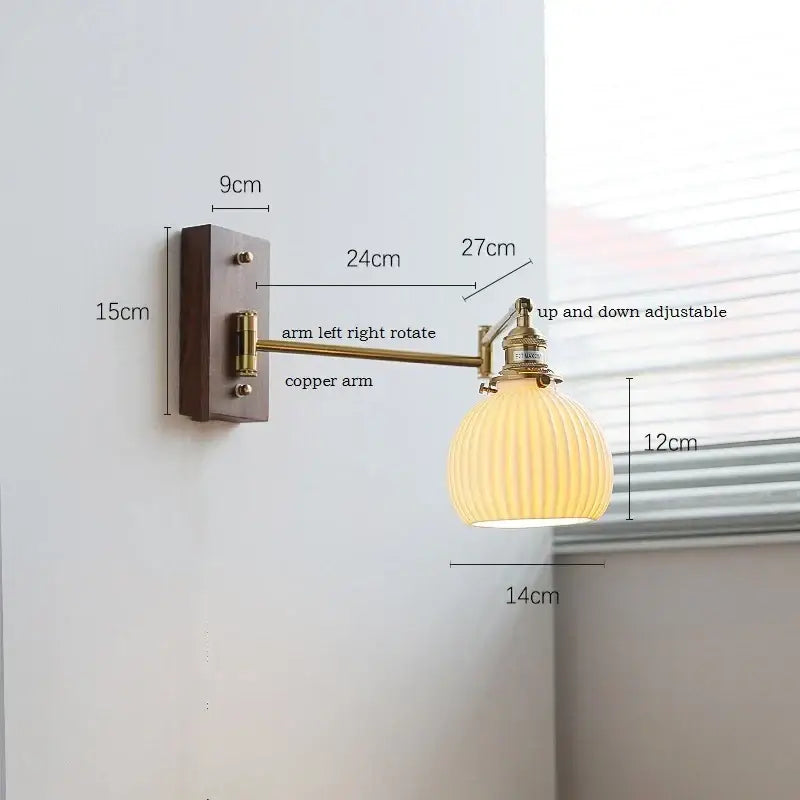 Modern brass canopy led wall light bedroom pull chain switch