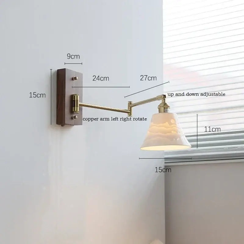 Modern brass canopy led wall light bedroom pull chain switch