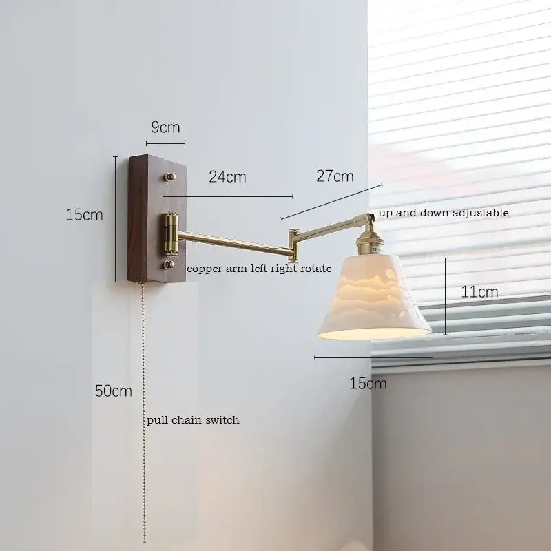 Modern brass canopy led wall light bedroom pull chain switch