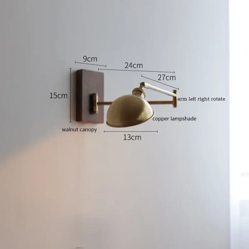 Modern brass canopy led wall light bedroom pull chain switch