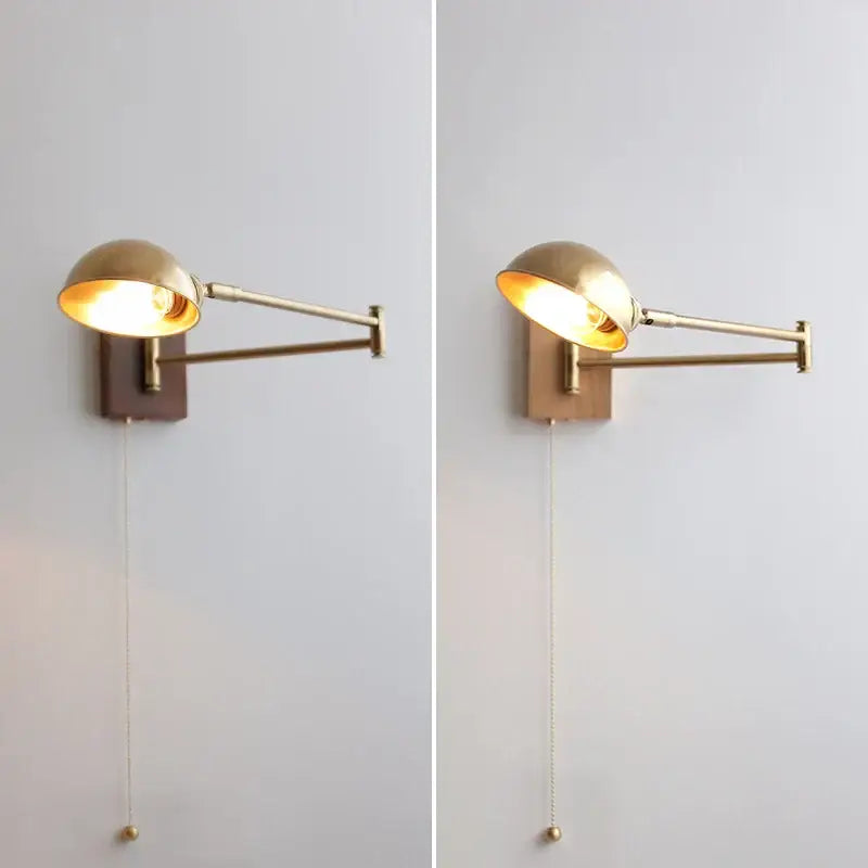 Modern brass canopy led wall light bedroom pull chain switch