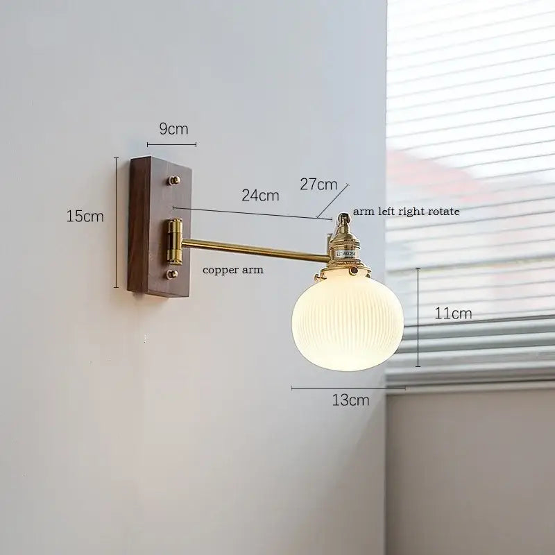 Modern brass canopy led wall light bedroom pull chain switch