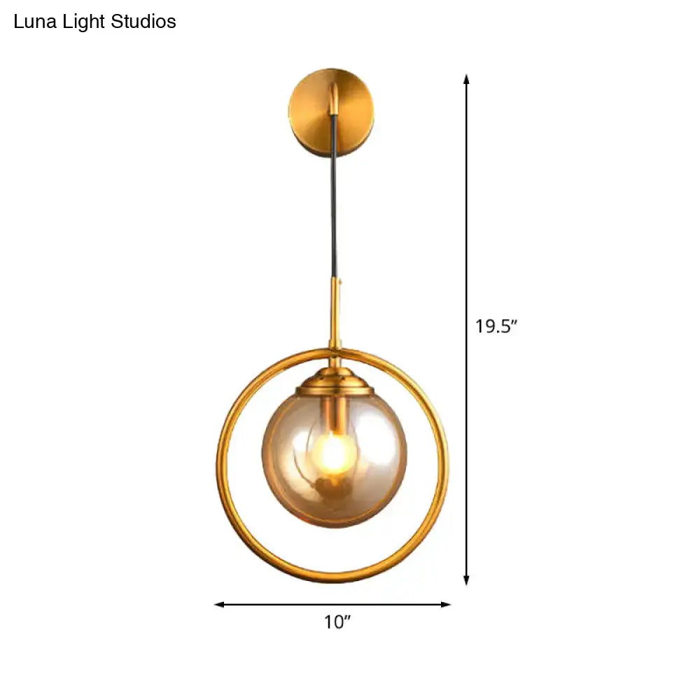 Modern brass circular wall mounted lamp bedroom glass globe shade