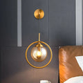 Modern brass circular wall mounted lamp bedroom glass globe shade