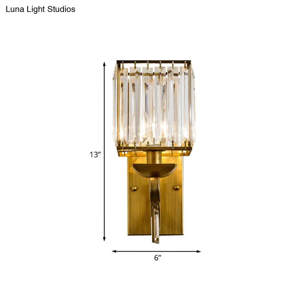 Modern brass crystal block wall light bedroom e12 e14 fixture