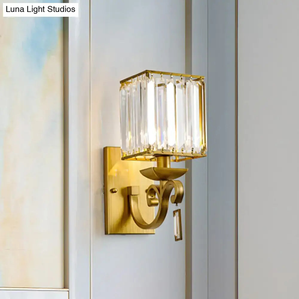 Modern brass crystal block wall light bedroom e12 e14 fixture