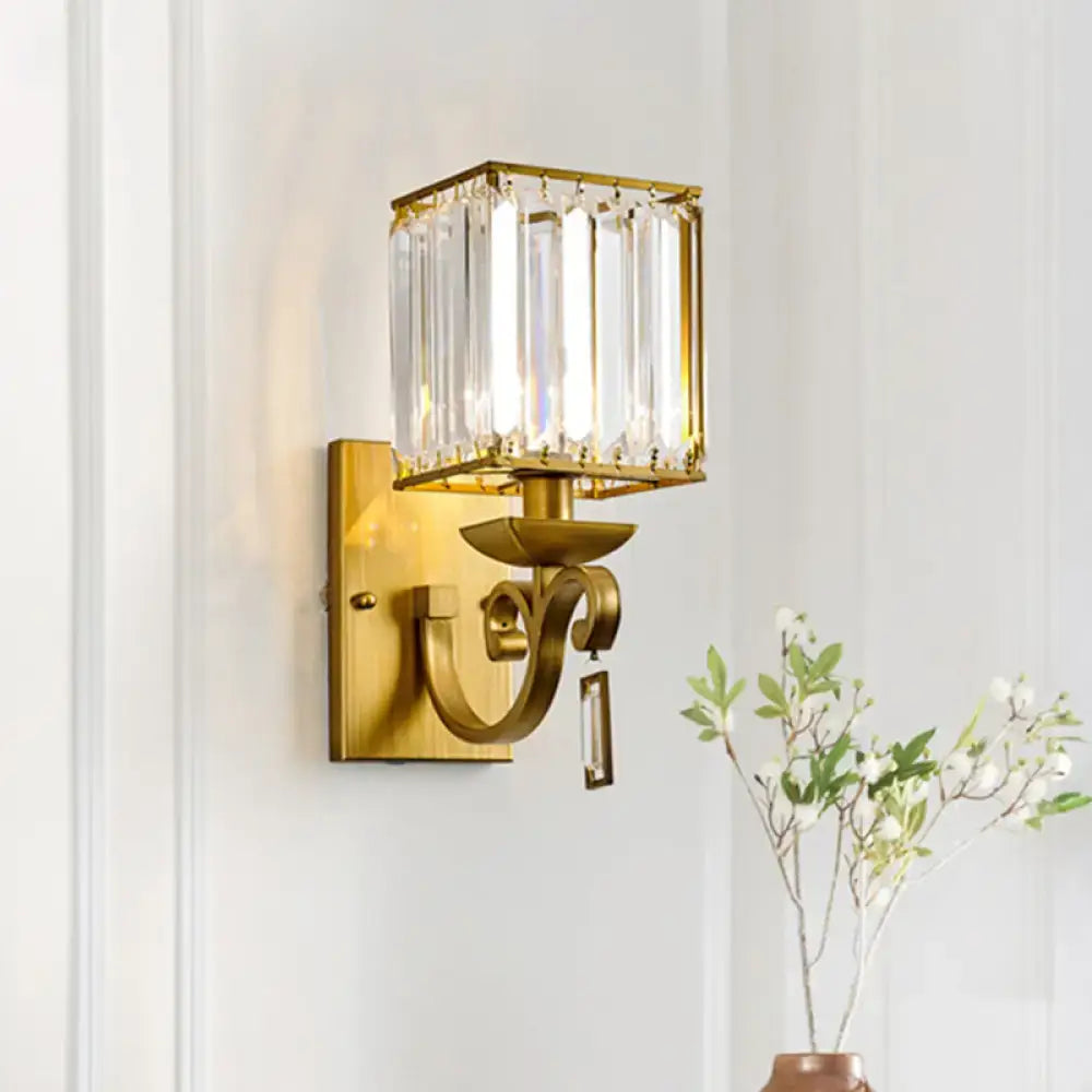 Modern brass crystal block wall light bedroom e12 e14 fixture