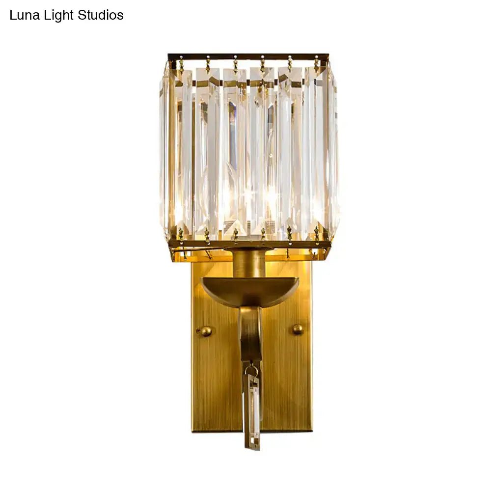 Modern brass crystal block wall light bedroom e12 e14 fixture