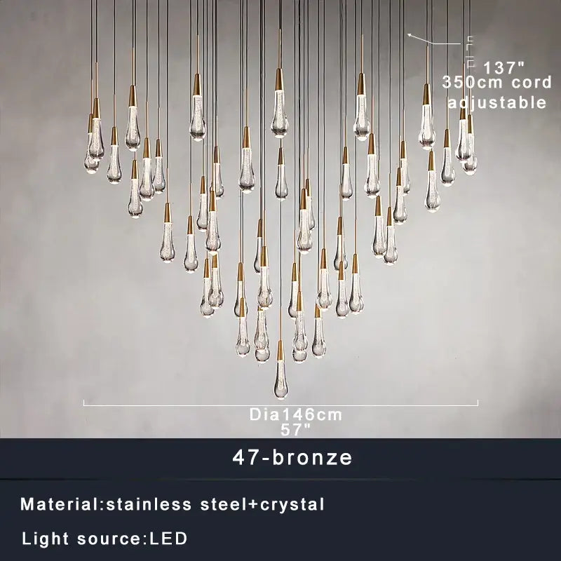 Modern brass crystal ceiling pendant light – dining room teardrop