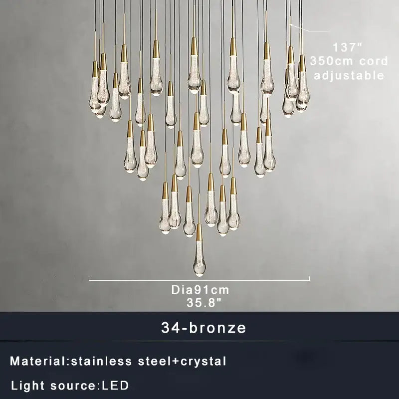 Modern brass crystal ceiling pendant light – dining room teardrop
