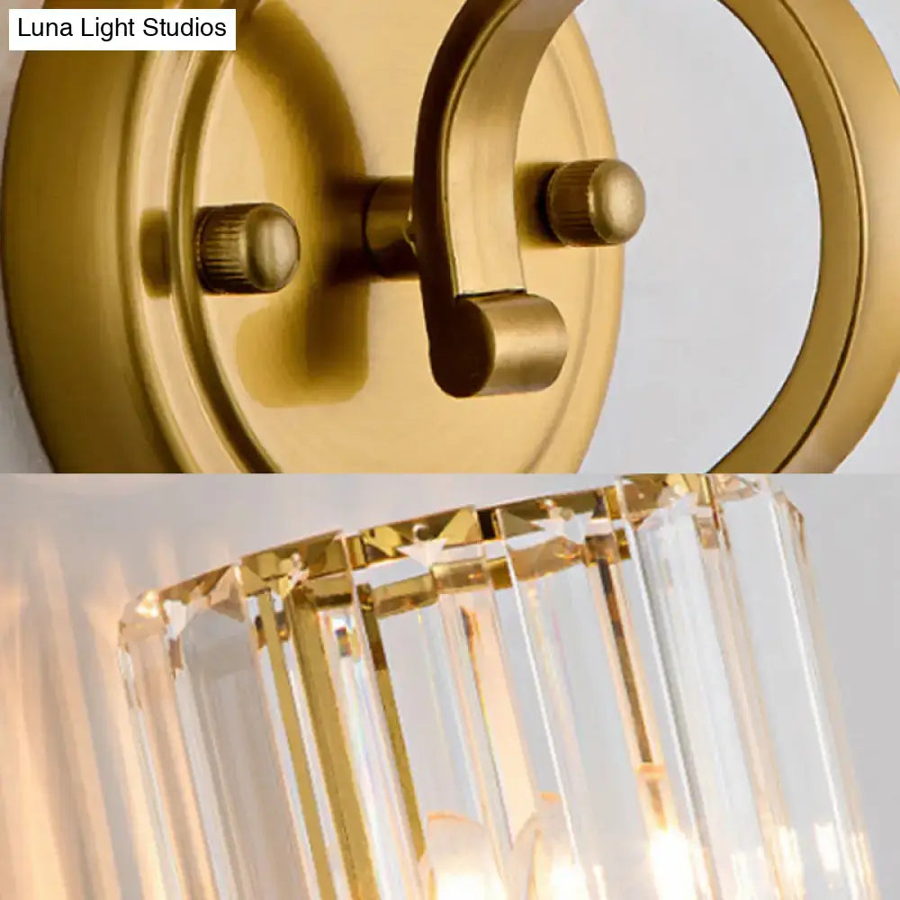 Modern brass crystal cylinder wall sconce bedroom light