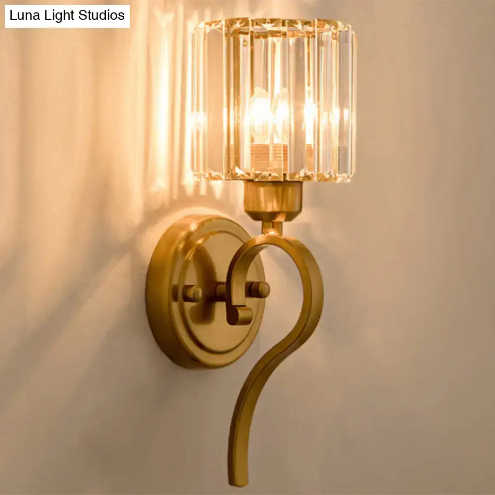 Modern brass crystal cylinder wall sconce bedroom light