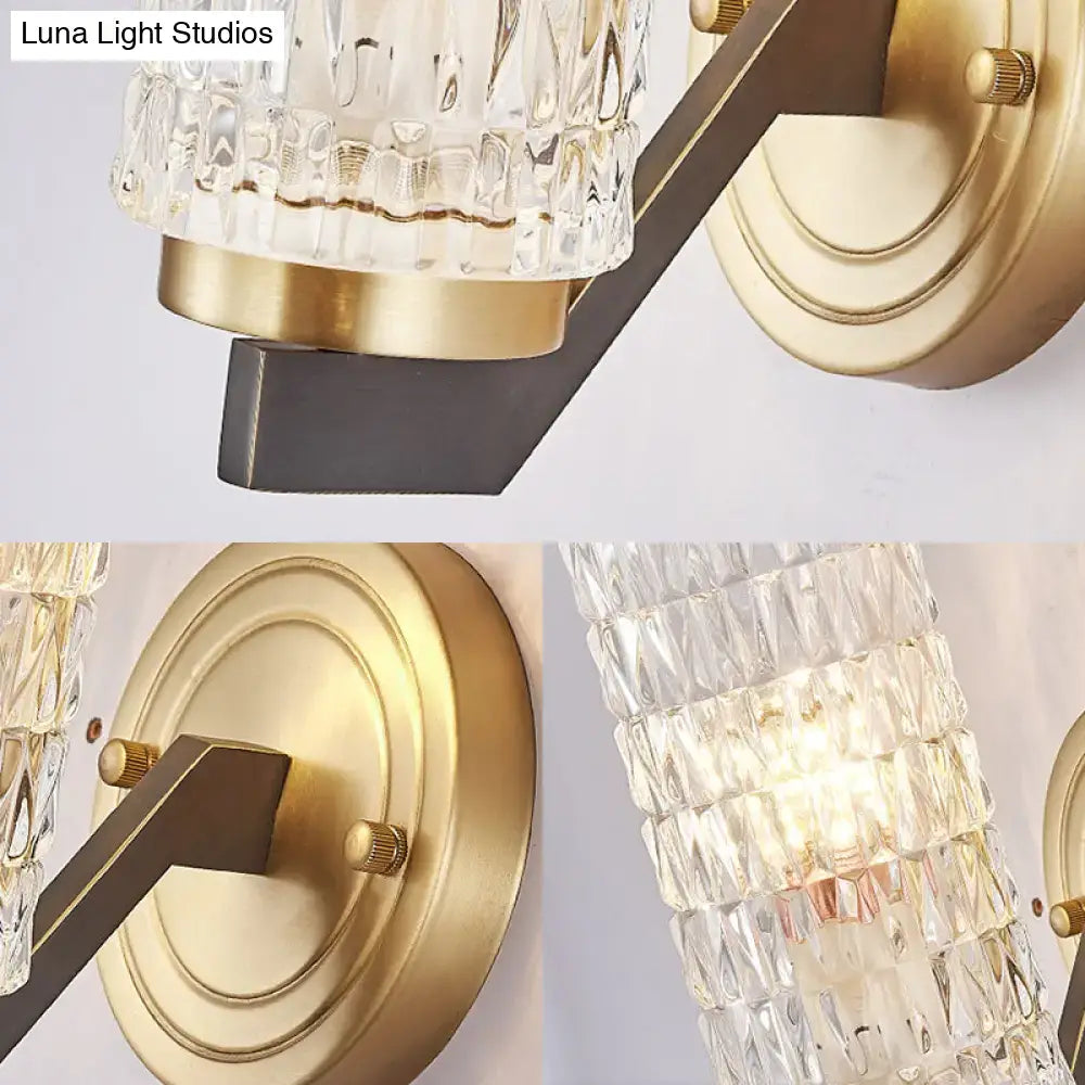 Modern brass crystal flush wall sconce bedroom wall lamp