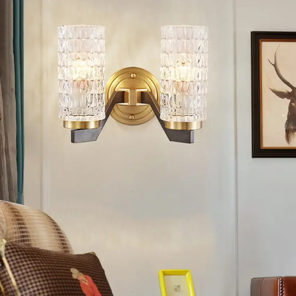 Modern brass crystal flush wall sconce bedroom wall lamp
