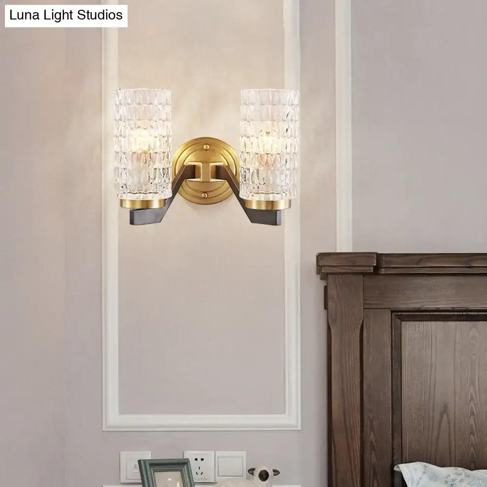 Modern brass crystal flush wall sconce bedroom wall lamp