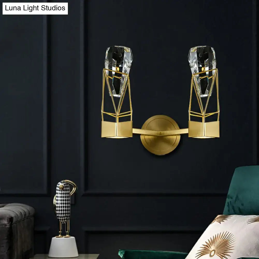 Modern brass crystal rock wall sconce bedroom fixture
